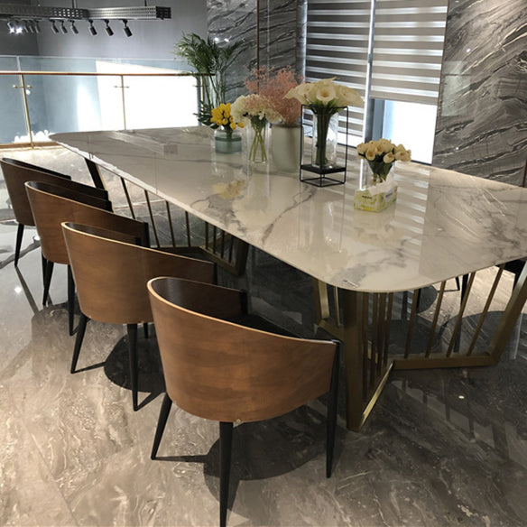 Modern Sintered Stone Dining Room Set with Rectangle Table and Gold Legs Dining Set