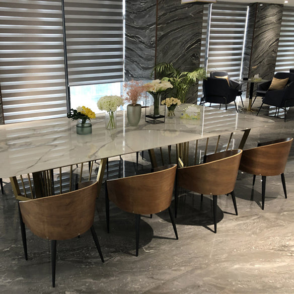 Modern Sintered Stone Dining Room Set with Rectangle Table and Gold Legs Dining Set