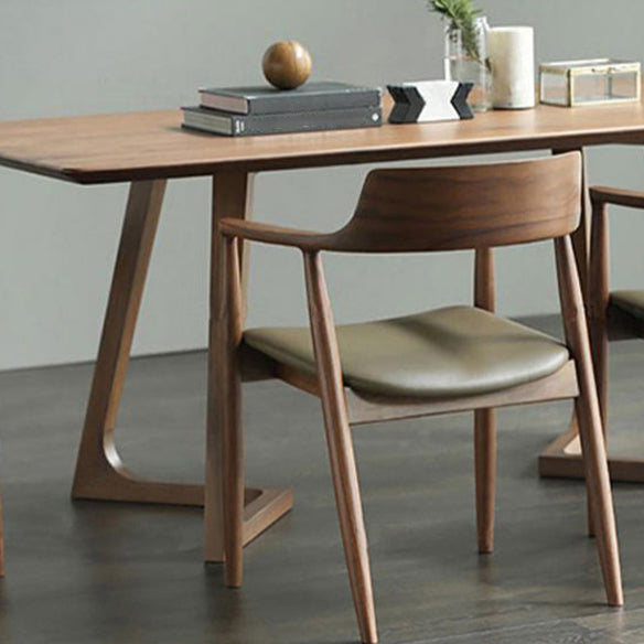 Modern Style Solid Wood Dining Set with Rectangle Shape Table and Double Pedestal Base for Home Use