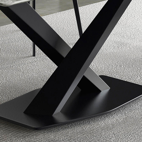 Modern Sintered Stone Gray Dining Table Set with Rectangle Table and Metal Base Formal Dining Set