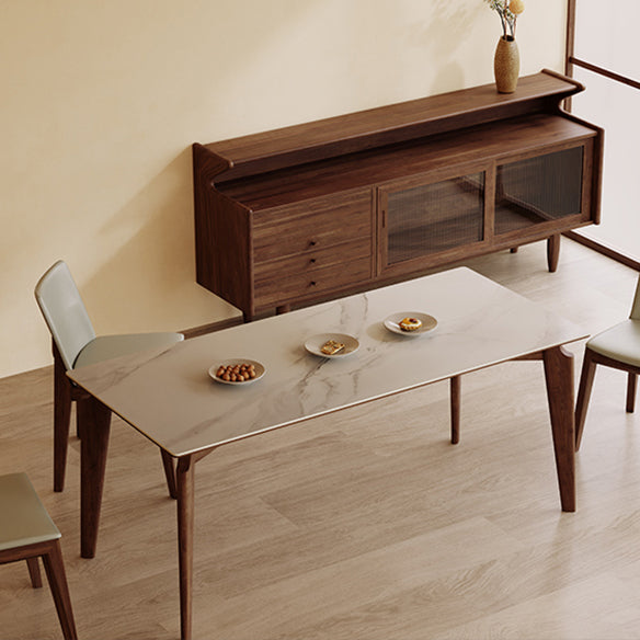 Moderner Stil gesinterte Stein Esstisch mit Rechteckform Tisch und 4 feste Holzbeine Grundlage