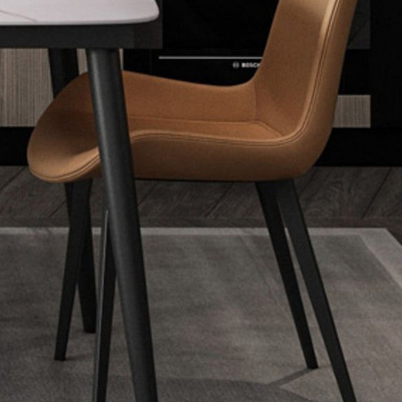 Table à manger en pierre fritrée de style moderne avec table de forme de rectangle blanc et base de 4 jambes