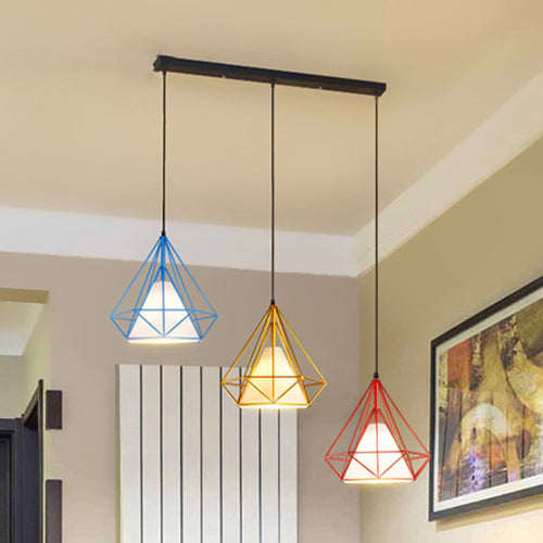 Multi -Color Caged Hanging Light Industrial Style Metal und Stoff 3 Lichter Innenheizbeleuchtung, linearer/runder Baldachin