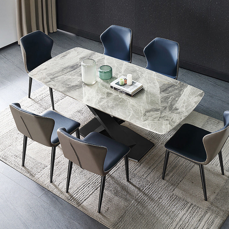 Conjunto de comedor estándar gris contemporáneo forma rectangular de piedra sinterizada juego de comidas para cocina