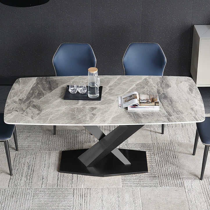 Conjunto de comedor estándar gris contemporáneo forma rectangular de piedra sinterizada juego de comidas para cocina