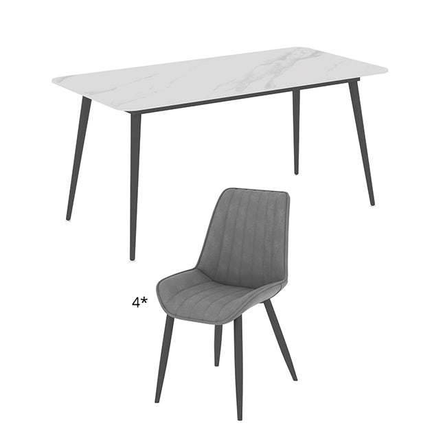 Contemporary Sintered Stone Top Stand Rectangular Dining Set White Standard Dining Set for Kitchen