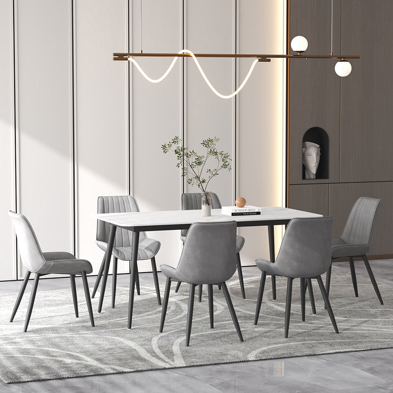 Contemporary Sintered Stone Top Stand Rectangular Dining Set White Standard Dining Set for Kitchen