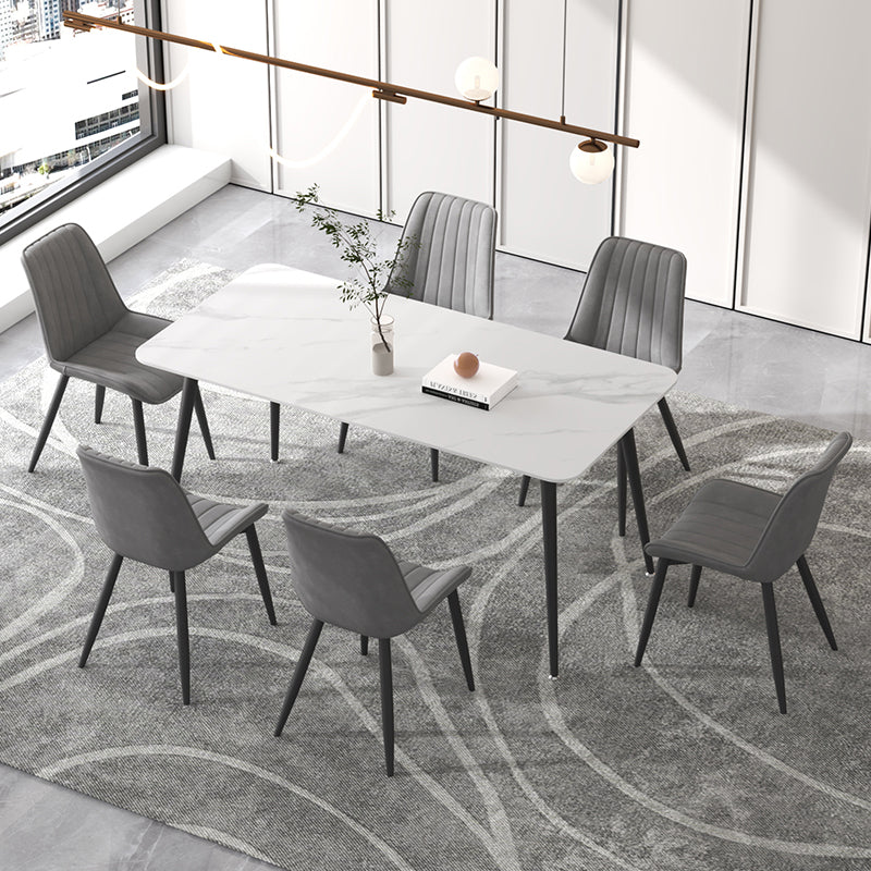 Contemporary Sintered Stone Top Stand Rectangular Dining Set White Standard Dining Set for Kitchen