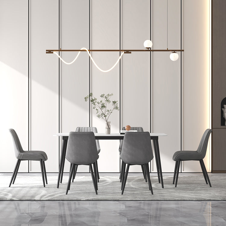 Contemporary Sintered Stone Top Stand Rectangular Dining Set White Standard Dining Set for Kitchen