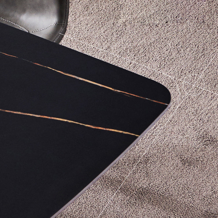 Fixed Minimalist Sintered Stone Top Kitchen Table Set with 4 Black Legs Base for Dining Room
