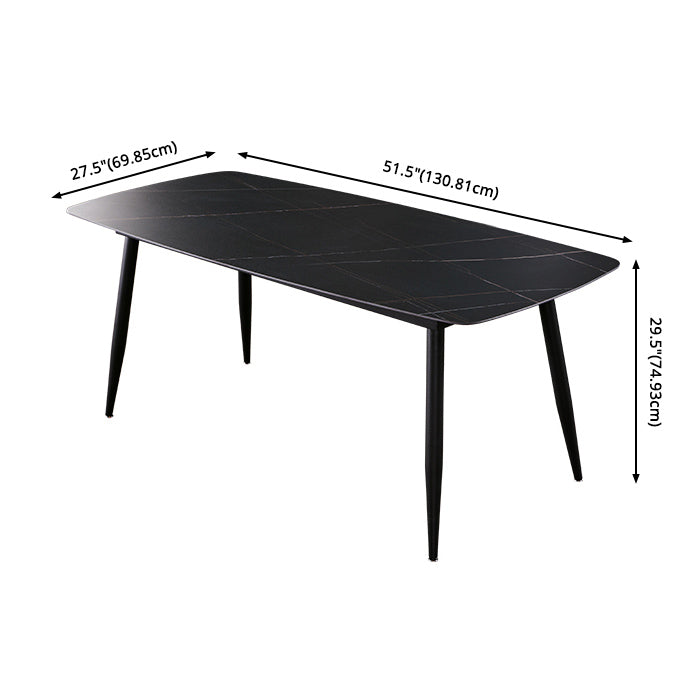 Fixed Minimalist Sintered Stone Top Kitchen Table Set with 4 Black Legs Base for Dining Room