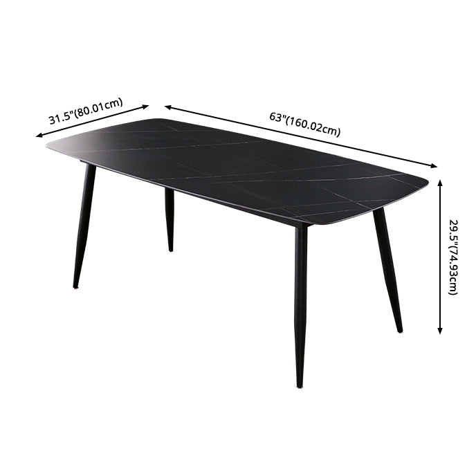 Fixed Minimalist Sintered Stone Top Kitchen Table Set with 4 Black Legs Base for Dining Room