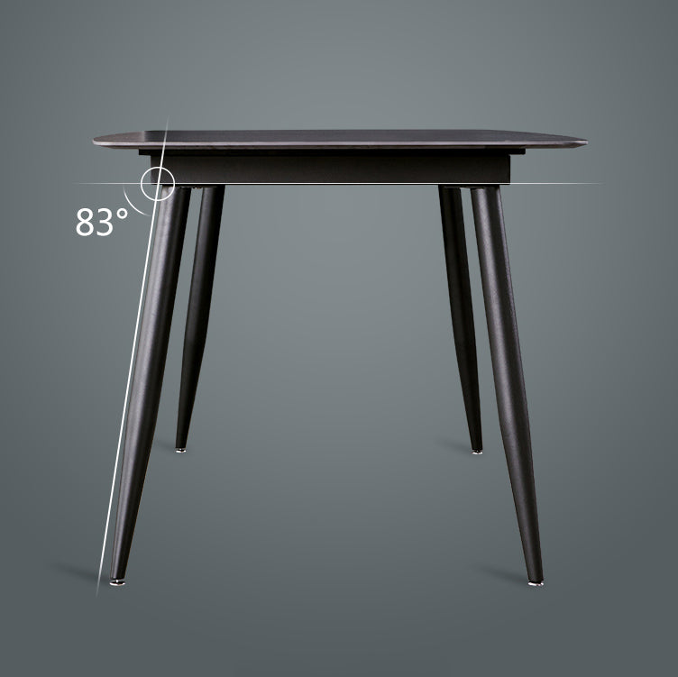 Fixed Minimalist Sintered Stone Top Kitchen Table Set with 4 Black Legs Base for Dining Room