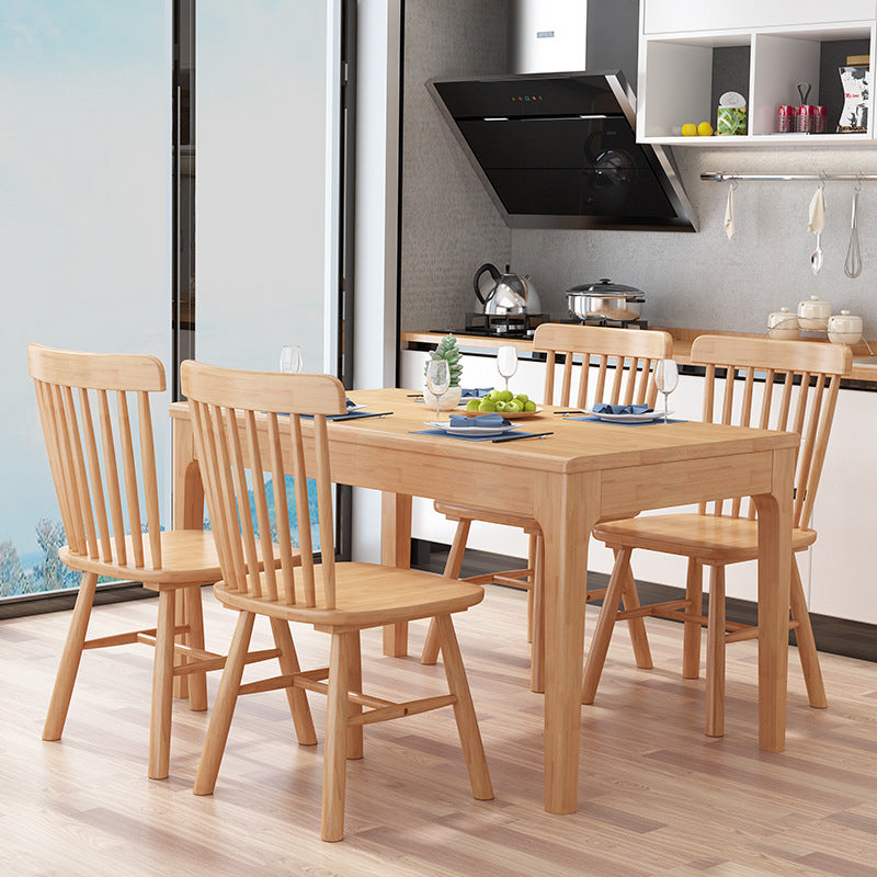 Minimalist Brown Standard Dining Set Rectangle Shape Solid Wood Dining Set with 4 Legs Table