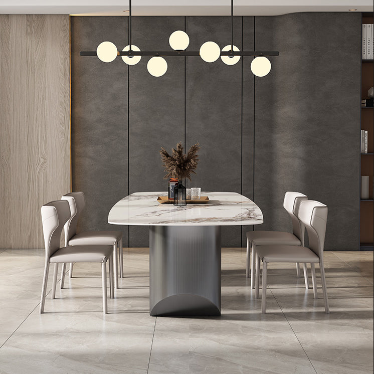 Modern Sintered Stone Top for Kitchen Dining Set Rectangle Standard Dining Set in White