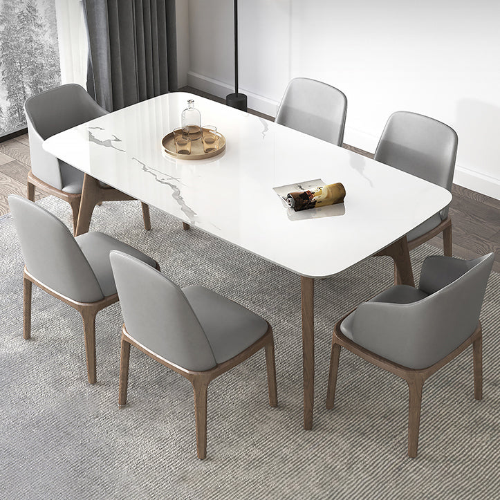 Modern Dining Table Set Sintered Stone Dining Table Rectangular Dining Table with Solid Wood Base