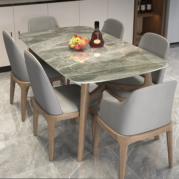 Modern Dining Table Set Sintered Stone Dining Table Rectangular Dining Table with Solid Wood Base