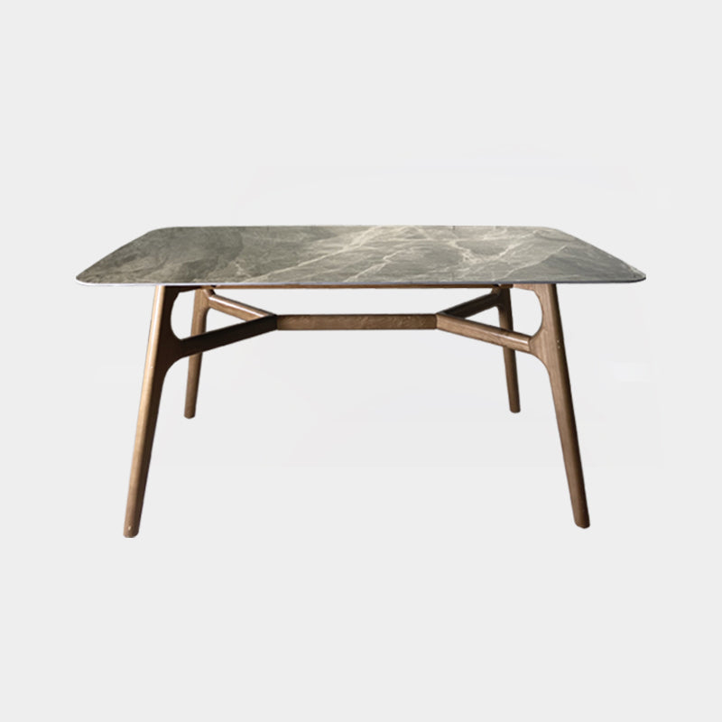 Modern Dining Table Set Sintered Stone Dining Table Rectangular Dining Table with Solid Wood Base