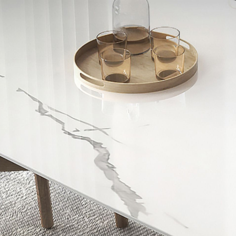 Modern Dining Table Set Sintered Stone Dining Table Rectangular Dining Table with Solid Wood Base