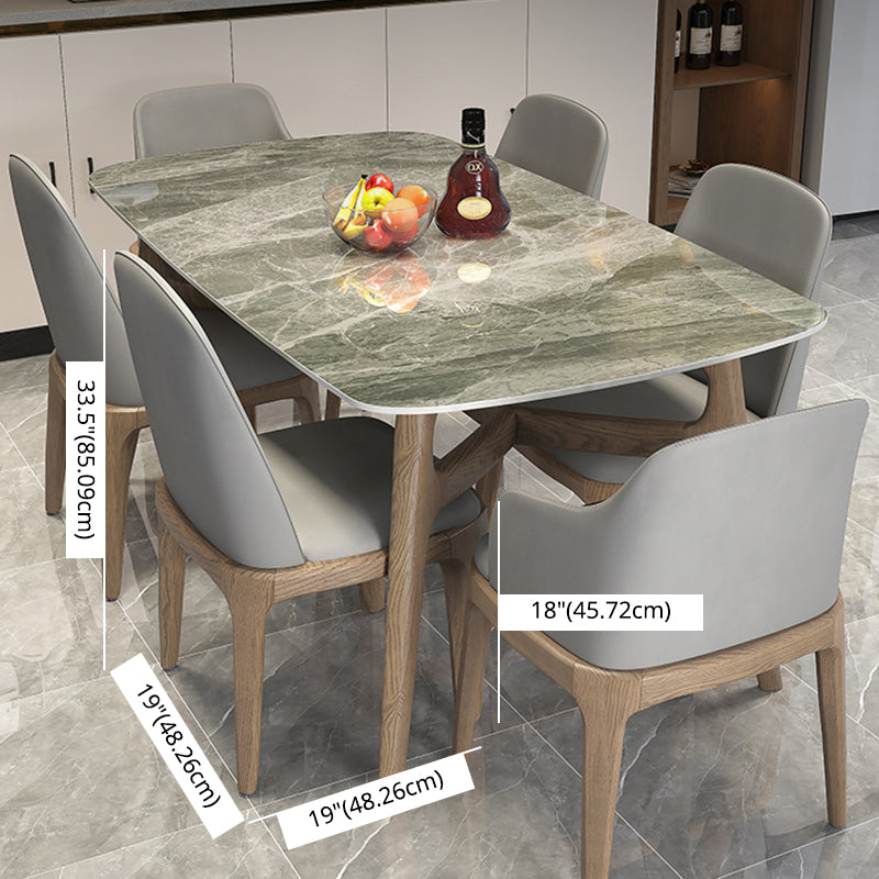 Modern Dining Table Set Sintered Stone Dining Table Rectangular Dining Table with Solid Wood Base