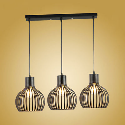 Comedor de cebolla luz colgante con tono jaula loft elegante hierro 3 luces lámpara colgante de acabado negro