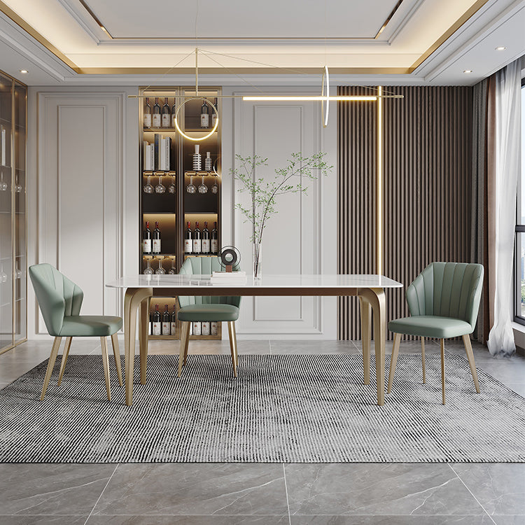 Modern Sintered Stone Table Set of 5/7 with Rectangle Table Dining Set with PU Leather  Chairs