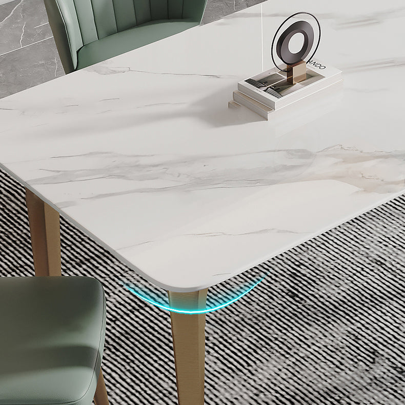 Modern Sintered Stone Table Set of 5/7 with Rectangle Table Dining Set with PU Leather  Chairs