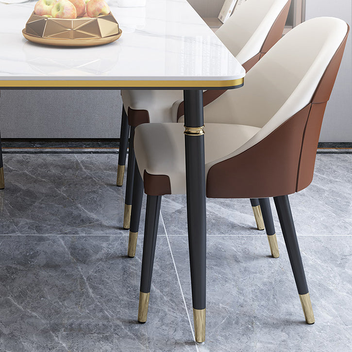 Modern Sintered Stone Table Set of 5/7 with Rectangle Table Dining Set with PU Leather  Chairs