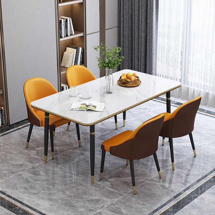 Modern Sintered Stone Table Set of 5/7 with Rectangle Table Dining Set with PU Leather  Chairs