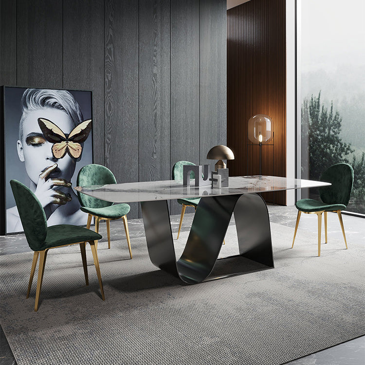 Moderne graue Küchen -Ess -Set Sintered Stone Top Rechteck Essset mit Trestle Basis