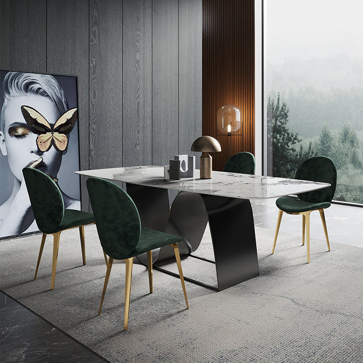 Moderne graue Küchen -Ess -Set Sintered Stone Top Rechteck Essset mit Trestle Basis