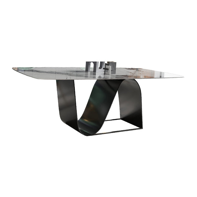 Moderne graue Küchen -Ess -Set Sintered Stone Top Rechteck Essset mit Trestle Basis