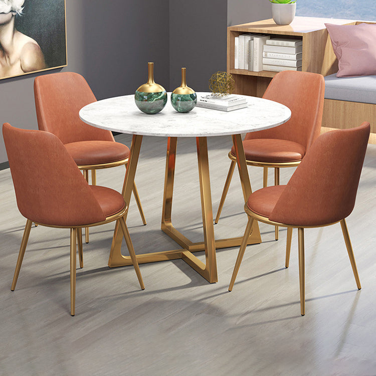 Glam Style Sintered Stone White Dining¬†Room¬†Set with Round Table Dining Table Furniture