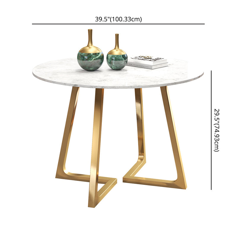 Glam Style Sintered Stone White Dining¬†Room¬†Set with Round Table Dining Table Furniture