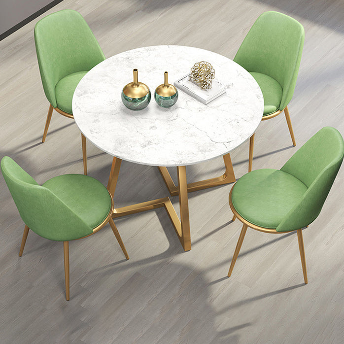 Glam Style Sintered Stone White Dining¬†Room¬†Set with Round Table Dining Table Furniture