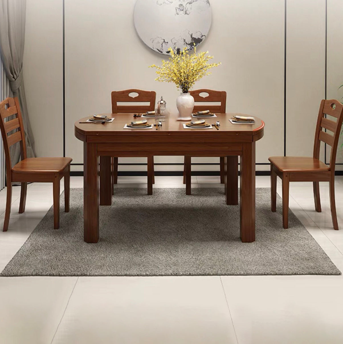 Standard Solid Wood Top Dining Set with 4 Dark Brown Wood Legs for Dining Furniture