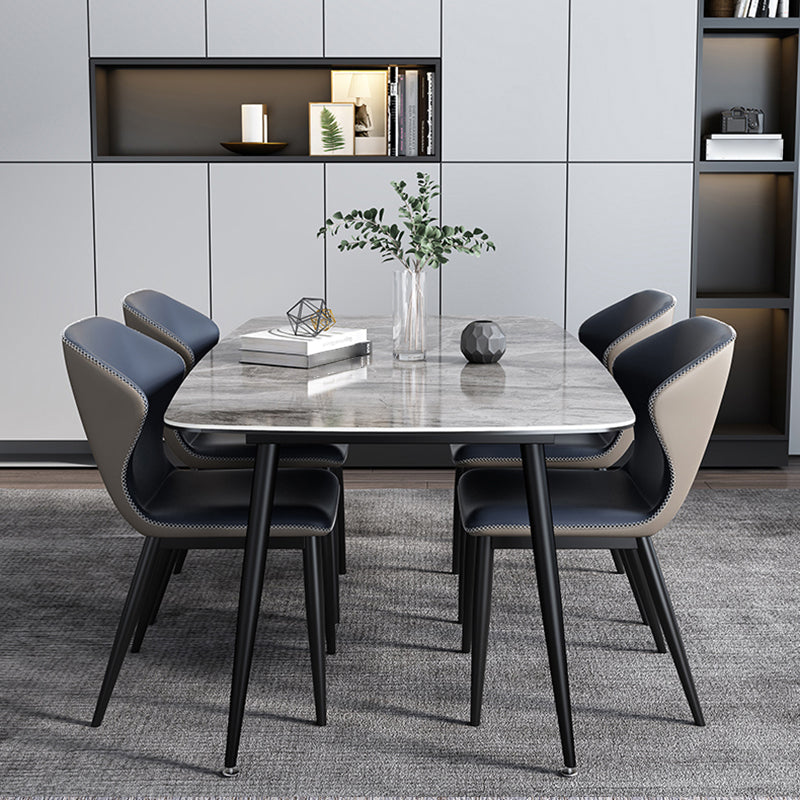 Modern Sintered Stone Table Set of 5/7 with Rectangle Table Dining Set with PU Leather  Chairs