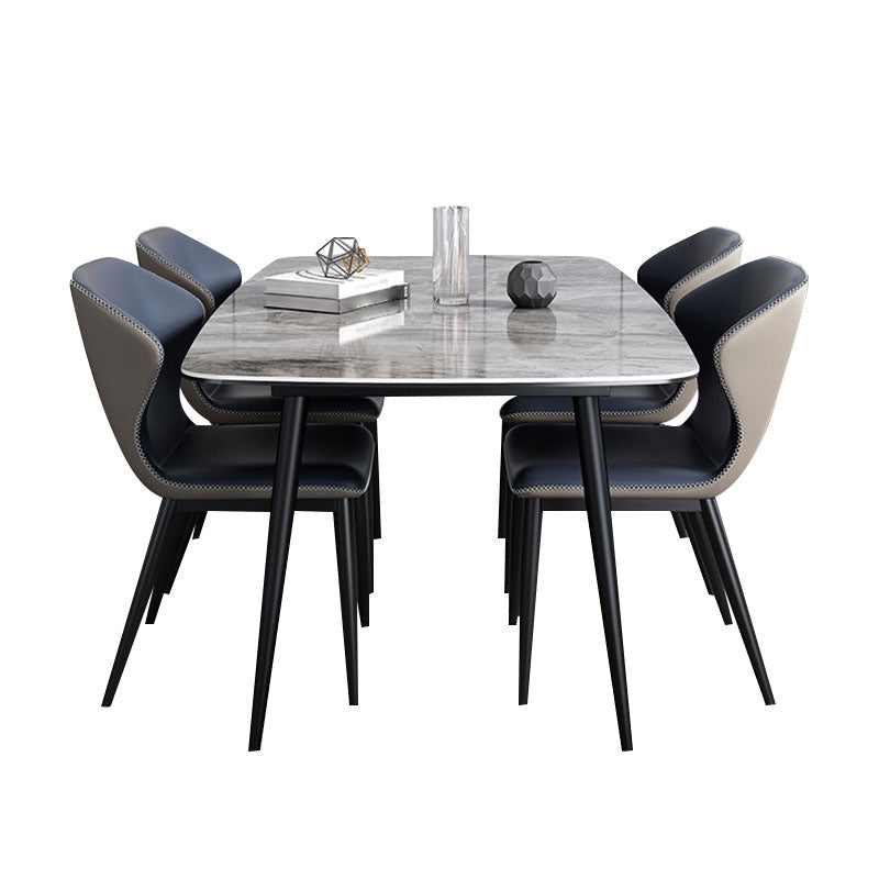 Modern Sintered Stone Table Set of 5/7 with Rectangle Table Dining Set with PU Leather  Chairs