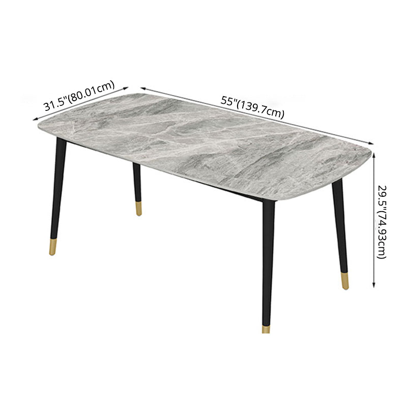 Modern Sintered Stone Table Set of 5/7 with Rectangle Table Dining Set with PU Leather  Chairs