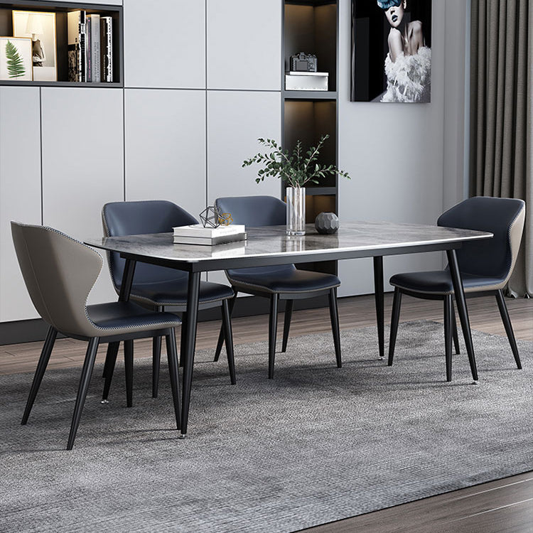 Modern Sintered Stone Table Set of 5/7 with Rectangle Table Dining Set with PU Leather  Chairs