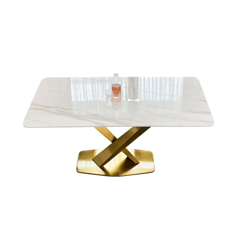 Zeitgenössischer Esssatz Metallrahmen Rechteck weißer Schiefer -Esstisch für Zuhause