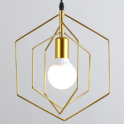 Hexagon Metal Frame Suspension Light Retro Loft 3 Lights Dining Room Hanging Pendant Light in Gold