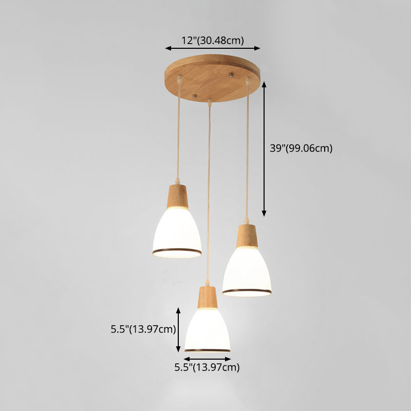 White Shaded Pendant Lighting Fixture Nordic Wooden Ceiling Pendant Light for Bedroom