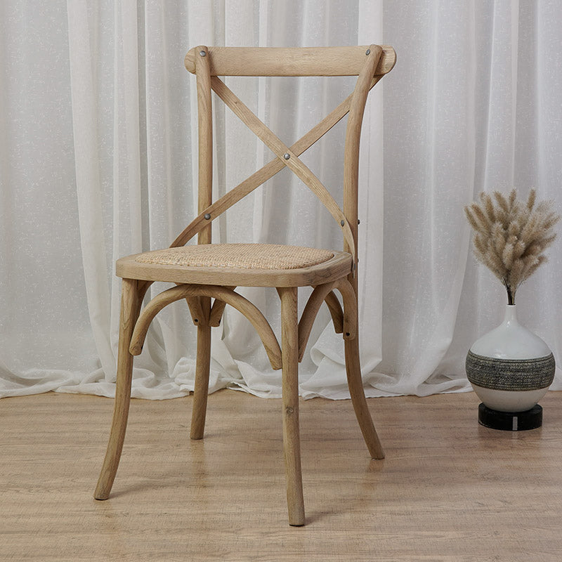 Chaises de salle à manger traditionnelles en bois massif, finition mate, chaise latérale à dossier croisé