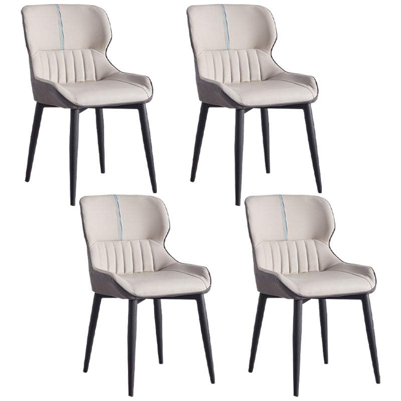 Leather Dining Side Chair Modern Indoor Wingback Chair with Black Legs