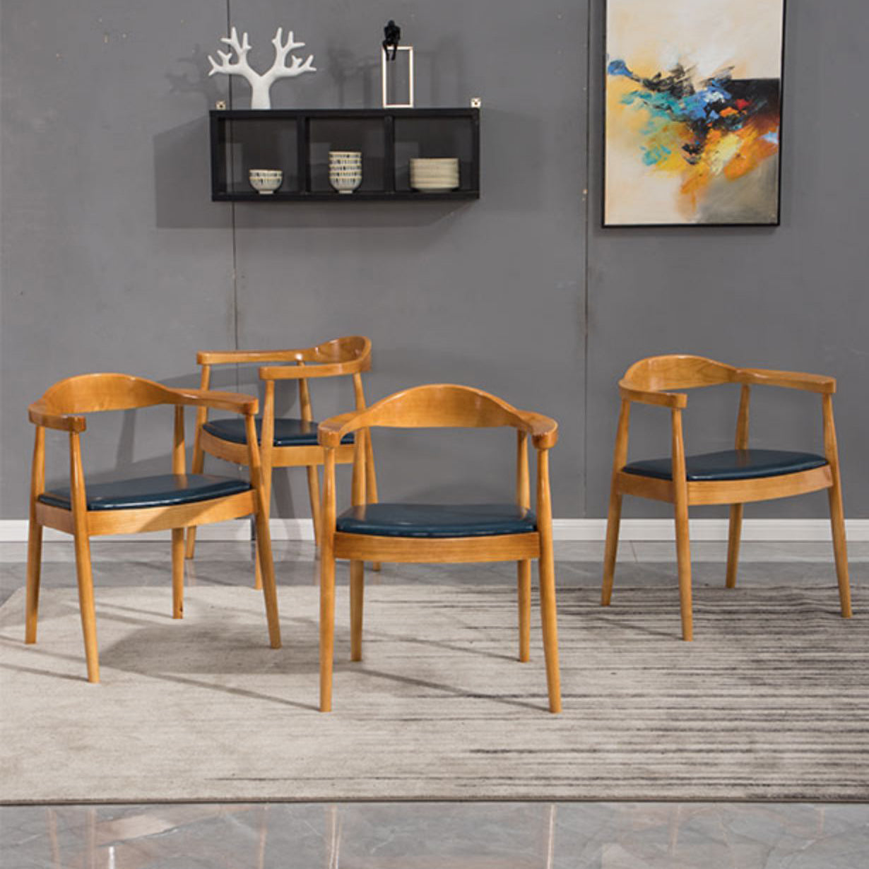 Modern Style Wood Dining Chair Stackable Open Back Dining Side Chair for Home