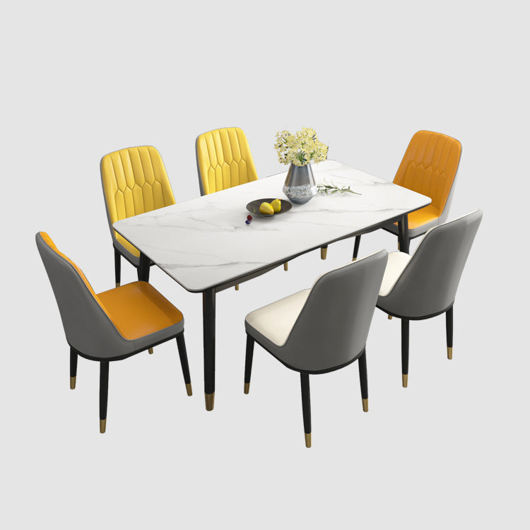 Modern Sintered Stone Table Set of 5/7 with Rectangle Table Dining Set with PU Leather  Chairs