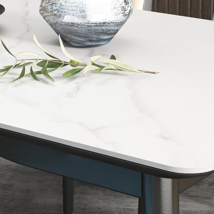 Modern Sintered Stone Table Set of 5/7 with Rectangle Table Dining Set with PU Leather  Chairs