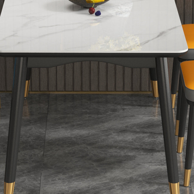 Modern Sintered Stone Table Set of 5/7 with Rectangle Table Dining Set with PU Leather  Chairs