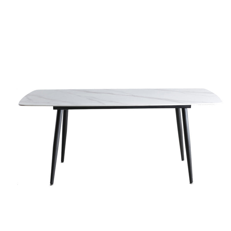 Table de table contemporaine avec table en pierre fritte et chaises rembourrées